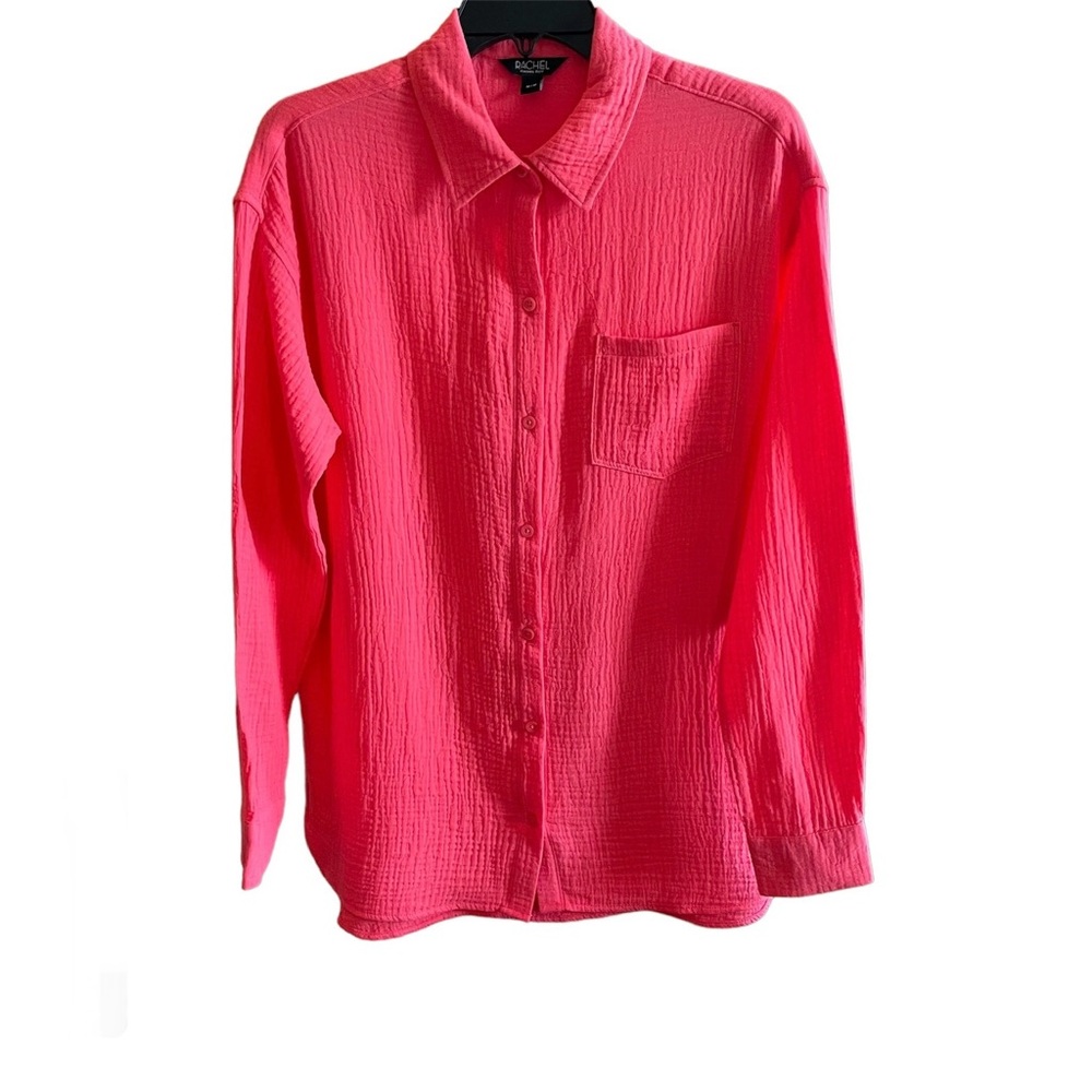 RACHEL ROY Women’s Long Sleeve Pink Crinkle Style Soft Button Up Tunic